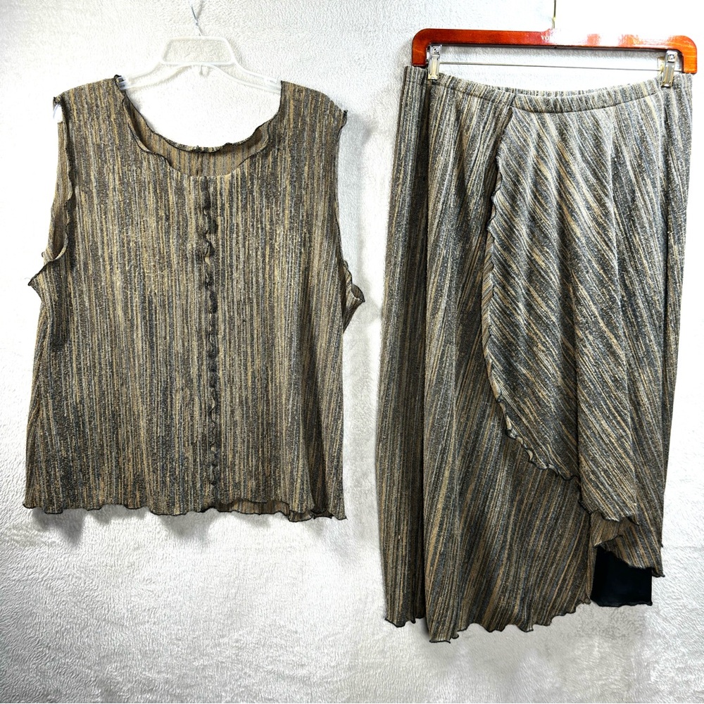 Lee Andersen Womens‎ Skirt Set Size L Tank Top Midi Skirt Brown Artsy Lagenlook